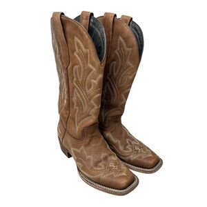 JB Dillon Cowboy Boots JBR2138B Brown Leather Embroidered Western Women's 9B